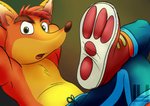 anthro clothed clothing footwear looking_at_viewer male presenting shoes solo topless topless_male lu123 activision crash_bandicoot_(series) crash_bandicoot bandicoot mammal marsupial absurd_res hi_res