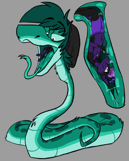 anthro beanie black_body black_fur blue_eyes blue_nose cheek_tuft clothing collar cosmic_hair duo endosoma ethereal_hair facial_tuft feral forked_tongue fur green_body green_hair hair halo happy hat headgear headwear in_throat larger_pred male male/male micro mouth_shot multicolored_body neck_bulge open_mouth oral_vore purple_body purple_fur relaxed_expression safe_vore size_difference soft_vore sparkles swallowing throat tired tongue tuft two_tone_body underwear vore willing_prey wristband sid_is_screaming kitsunaki sid_(sid_is_screaming) canid canine fox furred_scalie furred_snake mammal reptile scalie snake 2023 hi_res