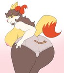 anthro big_breasts big_butt breasts brown_hair butt clothing female hair looking_at_viewer red_eyes solo underwear wide_hips fimif nintendo pokemon velene_(aj_the_flygon) braixen canid generation_6_pokemon mammal pokemon_(species) hi_res