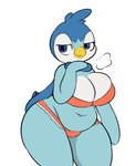 anthro belly big_breasts big_butt blue_eyes bra breasts butt clothing curvy_figure female navel panties slightly_chubby smug solo underwear voluptuous plantedpot nintendo pokemon malinda_(plantedpot) avian bird generation_4_pokemon penguin piplup pokemon_(species) absurd_res hi_res