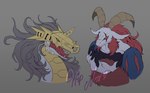 anthro cybernetics duo hair horn machine male red_eyes red_hair scar noirchotic bandai_namco digimon bovid caprine cyborg digimon_(species) goat mammal mephistomon metalseadramon monster hi_res