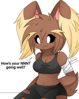 anthro asking asking_how asking_viewer bandage bandaged_arm black_bottomwear black_bra black_clothing black_jeans black_panties black_pants black_sports_bra black_underwear bottomwear bra breasts brown_body brown_fur cleavage clothed clothed_anthro clothed_female clothing denim denim_bottomwear denim_clothing dialogue eyebrows eyelashes female female_anthro fur hands_behind_back jeans medium_breasts panties pants question questioning_tone solo sports_bra talking_to_viewer text torn_bottomwear torn_clothing torn_jeans torn_pants underwear yes-no_question nakachidragon nintendo no_nut_november pokemon bonbon_(nakachidragon) fan_character generation_4_pokemon lopunny pokemon_(species) colored english_text hi_res meme