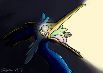beak blue_body body_horror facial_markings feathered_crest feathers feral head_crest head_markings male markings mask_(marking) open_mouth paws white_markings yellow_markings doesnotexist gyrotech nintendo pokemon fan_character thunk_(gyro) avian cramorant generation_8_pokemon pokemon_(species)