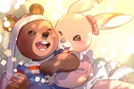 anthro duo female happy male u-min maple_town bobby_(maple_town) patty_(maple_town) bear lagomorph leporid mammal rabbit hi_res