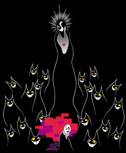ambiguous_gender amorphous black_background black_body clothing creepy group halo horror_(theme) multicolored_eyes outline plant simple_background smile sweater tall toony topwear tree turtleneck white_body white_outline white_skin pan_those_cakes deltarune toby_fox_(copyright) undertale undertale_(series) friend_(deltarune) gaster felid feline mammal monster soul_(undertale) void_monster absurd_res hi_res