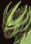 ambiguous_gender black_background feral green_body green_scales horn looking_back nude open_mouth red_eyes scales sharp_teeth simple_background solo spikes teeth text tongue endivinity nintendo pokemon generation_2_pokemon pokemon_(species) reptile scalie tyranitar 2016 english_text