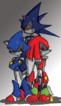 anthro black_sclera blue_body claws crossed_arms group machine male red_body red_eyes natsumemetalsonic sega sonic_the_hedgehog_(series) mecha_sonic_mark_ii metal_knuckles metal_sonic echidna eulipotyphlan hedgehog mammal monotreme robot 2009 signature