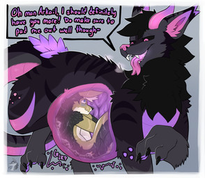 abdominal_bulge anthro blush bodily_fluids breath chyme digestion_implied digestion_noises duo imminent_digestion internal male oral_vore panting purple_insides purple_internal quadruped rumbling_stomach saliva size_difference steamy_breath tongue tongue_out vore x-ray_view arkailart mythology canid canine canis dragon jackal mammal mythological_creature mythological_scalie scalie zorgoia absurd_res hi_res