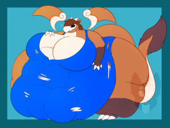 2_horns 3_claws 3_toes 4_claws 4_fingers anthro back_wings belly belly_grab big_belly big_moobs biped black_sclera blue_clothing blue_leotard bodily_fluids bone border brown_hair brown_tuft cheek_tuft claws clothing countershade_fur countershade_neck countershade_tail countershade_torso countershading facial_tuft fat_arms feet fingers flying_sweatdrops fur fur_tuft gloves_(marking) hair hand_on_moob horn huge_belly huge_hips huge_moobs huge_thighs hyper hyper_hips leg_markings leotard male male_anthro markings moobs morbidly_obese morbidly_obese_anthro morbidly_obese_male obese obese_anthro obese_male one-piece_swimsuit orange_body orange_fur orange_wings overweight overweight_anthro overweight_male red_eyes simple_background skull skull_head socks_(marking) solo spread_wings sweat sweatdrop swimwear tail tail_tuft teal_background teal_border thick_tail thick_thighs toes torn_clothing torn_leotard tuft vore wardrobe_malfunction white_body white_claws white_countershading white_horn white_markings wide_hipped_anthro wide_hipped_male wide_hips wings strawberrymilkdog mythology alex_velox dragon furred_dragon furred_scalie mythological_creature mythological_scalie scalie skulldragon 2022 4:3 hi_res watermark