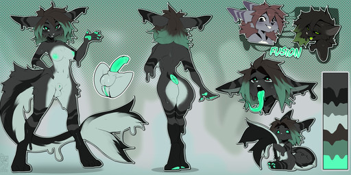 4_toes 5_fingers ambiguous_gender anthro areola balls biped breasts butt claws countershade_torso countershading duo erection feet finger_claws fingers front_view fusion genitals green_eyes green_tongue grey_hair grey_tail hair handpaw herm intersex looking_at_viewer navel nipples nude nude_anthro nude_herm nude_intersex open_mouth paws penis rear_view smile tail teeth toe_claws toes tongue tongue_out vulva cocoline_(artist) mammal 2025 absurd_res digital_drawing_(artwork) digital_media_(artwork) hi_res model_sheet