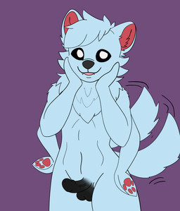 2_tails anthro black_penis cute_fangs fangs genitals male multi_tail penis solo tail teeth unknown_artist changed_(video_game) ruffle_(rufflemaker) squid_dog_(changed) absurd_res hi_res