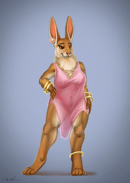 4_toes 5_fingers anthro big_breasts breasts brown_body brown_eyes brown_fur clothed clothing ear_piercing eyebrows eyelashes feet female fingers fur piercing smile solo standing toes translucent translucent_clothing rhaenjarr hare lagomorph leporid mammal 2022 digital_media_(artwork)