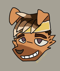 anthro clothing headgear headwear male simple_background solo rubberybanjo dreamworks forgotten_island raww_(forgotten_island) canid canine mammal werecanid werecanine werecreature weredog headshot_portrait portrait
