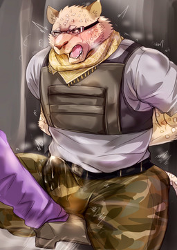 anthro attack ballbusting blush bodily_fluids bottomwear bulge camo camo_bottomwear camo_clothing camo_pants camo_print clothed clothing cock_and_ball_torture crotch_attack crotch_kick cum cum_in_clothing cum_in_pants cum_through_clothing cum_through_pants duo erection erection_under_clothing eyewear genital_fluids genital_torture kerchief kick male mercenary military military_clothing military_pants military_uniform orgasm pants pattern_bottomwear pattern_clothing pattern_pants sex soldier sunglasses uniform warrior wet wet_clothing dusk60000 lifewonders live_a_hero light_mercenary_(live_a_hero) mercenary_villain_(live_a_hero) felid feline mammal hi_res