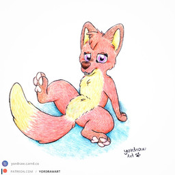 3_toes brown_nose feet female feral fur looking_at_viewer patreon_logo patreon_username pawpads paws pink_pawpads raised_leg red_body red_fur smile smiling_at_viewer solo spread_legs spreading text toes yordraw jungledyret_hugo patreon rita_(jungledyret) canid canine fox mammal red_fox true_fox 1:1 hi_res traditional_media_(artwork) url