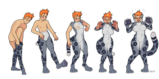 4_fingers 4_toes 5_fingers anthro areola artist_initials biped black_markings blush breast_growth breasts brown_eyes butt clothing countershade_fur countershade_torso countershading crotch_tuft dipstick_tail featureless_crotch feet female female_anthro fingers five_frame_sequence front_view fur fur_growth gender_transformation glistening glistening_breasts grey_body growth hair hairless_breasts hairless_face happy human_to_anthro knock-kneed leggings legwear leopard_spots looking_at_viewer looking_down looking_down_at_self male male_human markings mtf_transformation multi_frame_sequence nipples nude nude_anthro nude_female nude_human nude_male open_mouth open_smile orange_hair pawpads plantigrade putting_on_clothes side_view simple_background smile snout snout_growth solo species_transformation spots standing tail tail_growth tail_markings three-quarter_view toes transformation transformation_sequence transformative_clothing tuft white_background white_body white_countershading white_markings year blackshirtboy felid human mammal pantherine snow_leopard 2023 absurd_res colored dated hi_res sequence shaded