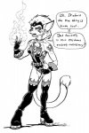 anthro clothed clothing female fire flame_pattern simple_background skimpy solo superhero superpower tail tattoo text white_background lizardbeth maxine_(lizardbeth) cougar felid feline mammal 2:3 black_and_white english_text monochrome