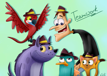 beak black_beak black_clothing black_nose black_sweater black_topwear blue_body blue_eyes blue_feathers blush bottomwear brown_eyes brown_fedora brown_hair clothing feathered_wings feathers fedora female feral fur green_eyes grey_bottomwear grey_clothing grey_pants group hair hat headgear headwear light_body light_skin male orange_beak pants pink_inner_ear red_body red_feathers sweater teal_body teal_fur topwear wings yellow_band yellow_body yellow_fur yellow_sclera leibi97 disney owca_files phineas_and_ferb dr._heinz_doofenshmirtz harry_the_hyena karen_the_cat maggie_the_macaw perry_the_platypus ara_(genus) avian bird domestic_cat felid feline felis human hyena macaw mammal monotreme neotropical_parrot parrot platypus scarlet_macaw siamese true_parrot 2015