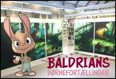 4_fingers anthro black_border border brown_body brown_fur clothing fingers fur inside lamp looking_at_viewer male overalls photo_background smile solo standing tail text jonas_sonne ringsted_bibliotek lagomorph leporid mammal rabbit danish_text digital_media_(artwork) hi_res mixed_media photography_(artwork)