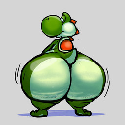 ambiguous_gender big_butt butt feral green_body green_legs green_tail grey_background horn huge_butt red_horn red_shell shell simple_background tail white_butt scudmum mario_bros nintendo yoshi 1:1 2026 colored colored_sketch digital_drawing_(artwork) digital_media_(artwork) hi_res shaded sketch