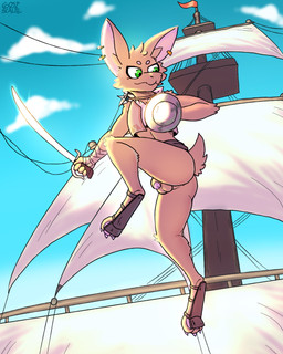 anthro arm_wraps armor athletic athletic_anthro athletic_male balls bat_ears bottomless breastplate butt clothed clothing cloud day digitigrade ear_piercing ear_ring eyebrows flaccid footwear fur genitals holding_melee_weapon holding_object holding_shield holding_sword holding_weapon humanoid_genitalia humanoid_penis jumping low-angle_view male melee_weapon outside penis perineum piercing ring_piercing sandals shield ship shoes sky solo sword tuft unconvincing_armor vehicle watercraft weapon wraps 60percentscalie turo_of_akesh bat desert_long-eared_bat mammal wingless_bat 2021 4:5 hi_res signature