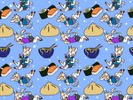 anthro biped blue_background blue_clothing blue_jacket blue_shirt blue_topwear bowl clothed clothing container eating food fully_clothed jacket purple_clothing purple_shirt purple_topwear shirt simple_background sushi topwear goldiescales anthony_(goldiescales) bovid bovine cattle mammal 2018 4:3 trans_(lore) trans_man_(lore)