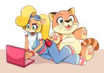 anthro blonde_hair computer electronics female fur hair laptop long_hair solo wide_hips aaron_schmit activision crash_bandicoot_(series) coco_bandicoot pura_(crash_bandicoot) bandicoot mammal marsupial absurd_res hi_res