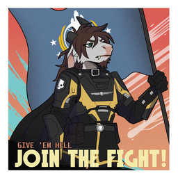 anthro border facial_hair flag flag_(object) helldiver_corps holding_flag holding_object horn male military propaganda propaganda_poster seaf soldier solo warrior white_border shardfox helldivers nator bovid caprine goat mammal 1:1 hi_res