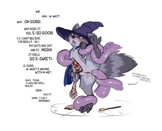 anal anal_penetration anthro belly blood blush bodily_fluids cape clothing dialogue disembowelment drugged dying feet female female_penetrated fur genital_fluids genitals gore gore_focus guts hat headgear headwear intestines laceration leaking looking_pleasured magic_user occult_symbol open_mouth organs paws penetration pentagram pussy_juice_leaking restrained restrained_by_tentacles saliva saliva_string sex simple_background snuff soles solo spread_legs spreading substance_intoxication summoning_circle symbol tail teeth tentacle_in_ass tentacle_penetration tentacle_sex tentacles text toes vaginal_fluid_string vaginal_fluids vulva witch witch_hat wound_penetration slowderpyguy mammal procyonid raccoon digital_media_(artwork) english_text