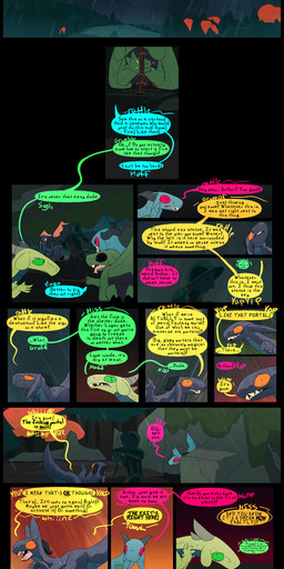 dialogue fantasy female feral male outside profanity raining rock sculpture statue text thepatchedragon dragonscape mythology logan_(thepatchedragon) maria_(thepatchedragon) sarah_(thepatchedragon) dinosaur dragon drekir mythological_creature mythological_scalie prehistoric_species reptile saurischian scalie theropod absurd_res comic english_text hi_res