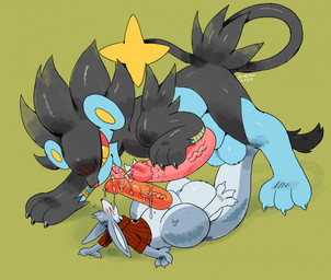 3_toes >_< animal_genitalia balls barbed_humanoid_penis big_balls big_penis blue_balls blue_body blue_fur blue_sheath blush bodily_fluids bottomless bottomless_male clothed clothing countershading duo eyes_closed feet feral feral_on_feral frottage fur genital_fluids genitals glans green_background grey_body grey_fur huge_balls huge_penis humanoid_genitalia humanoid_penis hybrid_genitalia hybrid_penis hyper hyper_balls hyper_genitalia hyper_penis interspecies larger_feral larger_male licking long_penis male male/male multicolored_body multicolored_fur open_mouth open_smile oral orange_penis partially_clothed_feral partially_clothed_male penile penile_spines penis penis_lick penises_touching pink_glans pink_penis pink_tongue pokephilia precum red_clothing red_sclera red_sweater red_topwear sex sheath simple_background size_difference smaller_feral smaller_male smile sweater sweater_only text three-quarter_view toes tongue topwear topwear_only two_tone_body two_tone_fur two_tone_tail vein veiny_penis white_balls white_body white_countershading white_fur white_sheath yellow_eyes yellow_inner_ear birdpaw_(artist) nintendo pokemon felid feline generation_4_pokemon kangaroo luxray macropod mammal marsupial pokemon_(species) 2026 artist_name dated digital_drawing_(artwork) digital_media_(artwork) full-length_portrait hi_res portrait