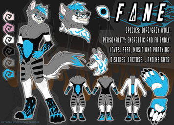anthro black_body black_fur blue_body blue_fur flame_pattern fur grey_body grey_fur male solo text beautyofthebass fane canid canine canis hybrid mammal wolf 2016 english_text model_sheet