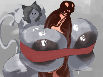 anthro areola big_breasts big_penis black_eyes breast_play breasts clothing crop_top erection female genitals grey_areola grey_hair hair hands_behind_head huge_breasts huge_penis hyper hyper_breasts hyper_genitalia hyper_penis male male/female penis sex shirt solo titfuck topwear white_body adawndraws undertale undertale_(series) temmie_(undertale) mammal tem 4:3 absurd_res hi_res