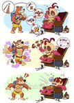 anthro backpack belly blue_eyes bottomwear brown_body brown_fur clothing duo fur magic_wand male navel nipples pecs shorts slightly_chubby eclipticafusion banjo-kazooie rareware banjo_(banjo-kazooie) mumbo_jumbo_(banjo-kazooie) bear mammal comic hi_res