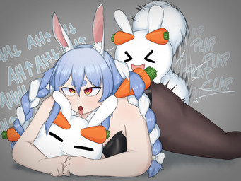 >_< ambiguous_penetration balls bestiality big_balls blue_eyebrows blue_hair braided_hair braided_pigtails bunny_costume carrot clothing costume duo eyebrows eyes_closed female female_human feral food fur genitals hair huge_balls human_penetrated long_ears male male/female penetration pigtails pink_inner_ear plant red_eyes thick_eyebrows thick_thighs vegetable white_body white_ears white_fur confusedsabron hololive vtuber nousagi_(hololive) usada_pekora animal_humanoid human humanoid lagomorph lagomorph_humanoid leporid leporid_humanoid mammal mammal_humanoid rabbit rabbit_humanoid 4:3 hi_res