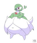 2022 absurd_res artist_logo belly belly_expansion belly_inflation big_belly blush bottomwear cel_shading clothing colored digital_media_(artwork) exclamation_point expansion female food fruit gardevoir generation_3_pokemon green_clothing green_hair hair hand_on_belly hand_on_own_belly hi_res huge_belly humanoid hyper hyper_belly hyper_pear incidental_(artist) inflation inflation_fetish logo looking_at_belly looking_at_own_belly looking_down looking_down_at_self navel nintendo not_furry open_mouth pear pear-shaped_figure pink_tongue plant pokemon pokemon_(species) red_eyes red_mouth serena_(incidental) shaded signature simple_background skirt solo thick_thighs tongue white_background white_body white_bottomwear white_clothing white_skirt wide_hips