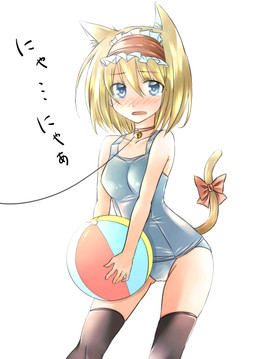 :o accessory adolescent ball bangs bare_shoulders beach_ball bell bell_collar black_clothing black_legwear blonde_hair blush bodily_fluids bow_(feature) bow_accessory bow_ribbon clothing collar fangs female frilly frilly_accessory frilly_hairband furgonomics hair hair_accessory hairband holding_ball holding_object inflatable leash legwear looking_at_viewer one-piece_swimsuit open_mouth pool_toy ribbons school_swimsuit short_hair simple_background solo standing swimwear tail tail_accessory tail_bow tail_ribbon tears teeth thigh_highs white_background young anarogumaaa touhou alice_margatroid animal_humanoid cat_humanoid felid felid_humanoid feline feline_humanoid humanoid mammal mammal_humanoid absurd_res hi_res