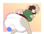 ageplay anthro big_breasts big_diaper blush bottomwear breasts brown_hair butt clean_diaper clothed clothing diaper diaper_check diaper_fetish disembodied_hand female fur green_eyes hair hand_on_diaper huge_breasts huge_diaper infantilism lifting_diaper long_ears looking_back pattern_clothing pattern_sweater pattern_topwear roleplay scut_tail short_tail side_boob simple_background skirt solo striped_clothing striped_sweater striped_topwear stripes surprised_expression sweater tail tan_body tan_fur tan_tail topwear touching_diaper wearing_diaper floppyearfreak eliza_(hokkigai) lagomorph leporid mammal rabbit absurd_res hi_res