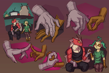 anthro biped black_clothing blue_eyes blush blush_lines bottomwear brown_eyes clothed clothed_male clothing crt digitigrade electronics furniture hand_holding looking_at_hands male male/male male_anthro muscular muscular_male on_sofa pants red_body shirt simple_background sitting sitting_on_sofa sofa television topwear watching_television vonepitaph nintendo pokemon byron_(vonepitaph) kale_(vonepitaph) blaziken eeveelution generation_3_pokemon generation_4_pokemon leafeon pokemon_(species) 2025 comic digital_media_(artwork) hi_res