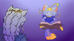 anthro book dancing duo female feral floating male male/female music purple_background simple_background tuft omakase123 league_of_legends riot_games shikanoko_nokonoko_koshitantan_(meme) tencent rengar_(lol) yuumi_(lol) domestic_cat felid feline felis mammal animated hi_res sound webm