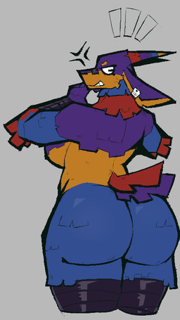 anthro big_breasts big_butt breasts butt duct_tape female fur huge_butt multicolored_body multicolored_fur pinata solo tape thick_thighs trueblue3d festa_(trueblue3d) animate_inanimate bovid caprine goat living_pinata mammal