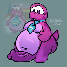 accessory anthro big_penis genitals hyper male necktie overweight overweight_male penis screencap solo kais_studios gameoverse glitch_productions gobbles_(gameoverse) dinosaur prehistoric_species reptile scalie 1:1 2026 absurd_res hi_res watermark