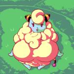 anthro big_breasts blush breasts eyelashes female fur grass high-angle_view horn huge_breasts looking_at_viewer multicolored_horn no_irises no_sclera plant pokemorph solo standing tail two_tone_horn two_tone_tail white_body wool_(fur) snugundies nintendo pokemon generation_2_pokemon mareep pokemon_(species) 1:1 low_res