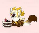 birthday cake celebration dessert food happy hatchday horn solo tail naanahstnil mythology naana_(naanahstnil) angel dragon mythological_creature mythological_scalie scalie 6:5 animated short_playtime