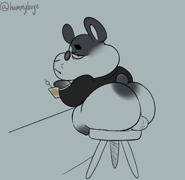 anthro backsack balls beverage big_butt biped butt clothed clothing eyewear genitals glasses male sitting slightly_chubby solo hammyboye animal_crossing nintendo marlo_(animal_crossing) cricetid hamster mammal rodent 2026 hi_res