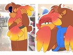 angry anthro backpack bottomwear clothing duo duo_focus female feral glare group hug male male/female shorts smile yellow_bottomwear yellow_clothing yellow_shorts boinkyspoinky banjo-kazooie rareware banjo_(banjo-kazooie) kazooie avian bear bird brown_bear mammal ursine 4:3 absurd_res hi_res