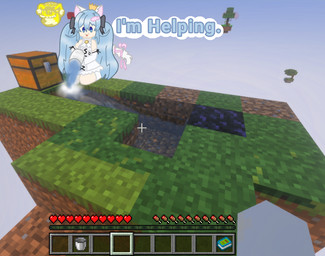 black_ribbon blue_hair bucket cat_tail charlotte_nekohime chest_block chibi clothing container crown dirt_block dress female grass_block hair headgear humor obsidian_block pink_ribbon princess ribbons royalty screencap sky_island solo speech_bubble water white_clothing white_dress yuukigameruwu microsoft minecraft mojang skyblock vtuber xbox_game_studios domestic_cat felid feline felis humanoid mammal 2025 signature