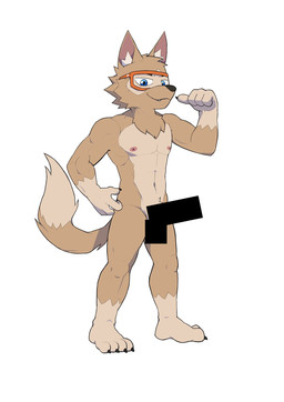 anthro athletic athletic_anthro athletic_male barefoot barely_visible_genitalia barely_visible_penis censor_bar claws cute_fangs eyebrows eyewear fangs feet fluffy fur genitals gesture glasses hand_gesture inner_ear_fluff looking_at_viewer male mascot multicolored_body navel nipples nude orange_eyewear orange_glasses penis pointing pointing_at_self simple_background smile snout solo tail tan_body tan_fur teeth text tuft zendir fifa zabivaka canid canine canis mammal wolf censored hi_res