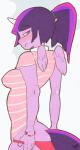 anthro anthrofied clothing feathered_wings feathers female fur grin hair horn multicolored_hair panties pattern_clothing pattern_topwear ponytail purple_body purple_feathers purple_fur purple_hair shirt smile solo striped_clothing striped_topwear stripes topwear two_tone_hair underwear wings puuzo friendship_is_magic hasbro my_little_pony mythology twilight_sparkle_(mlp) equid equine mammal mythological_creature mythological_equine winged_unicorn hi_res