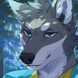 anthro black_nose blurred_background clothed clothing front_view fur grey_body grey_eyes grey_fur grey_hair hair inner_ear_fluff looking_at_viewer male mouth_closed narrowed_eyes outside plant short_hair solo tree tuft white_body white_fur white_inner_ear_fluff corzh77 canid canine mammal 1:1 bust_portrait hi_res portrait